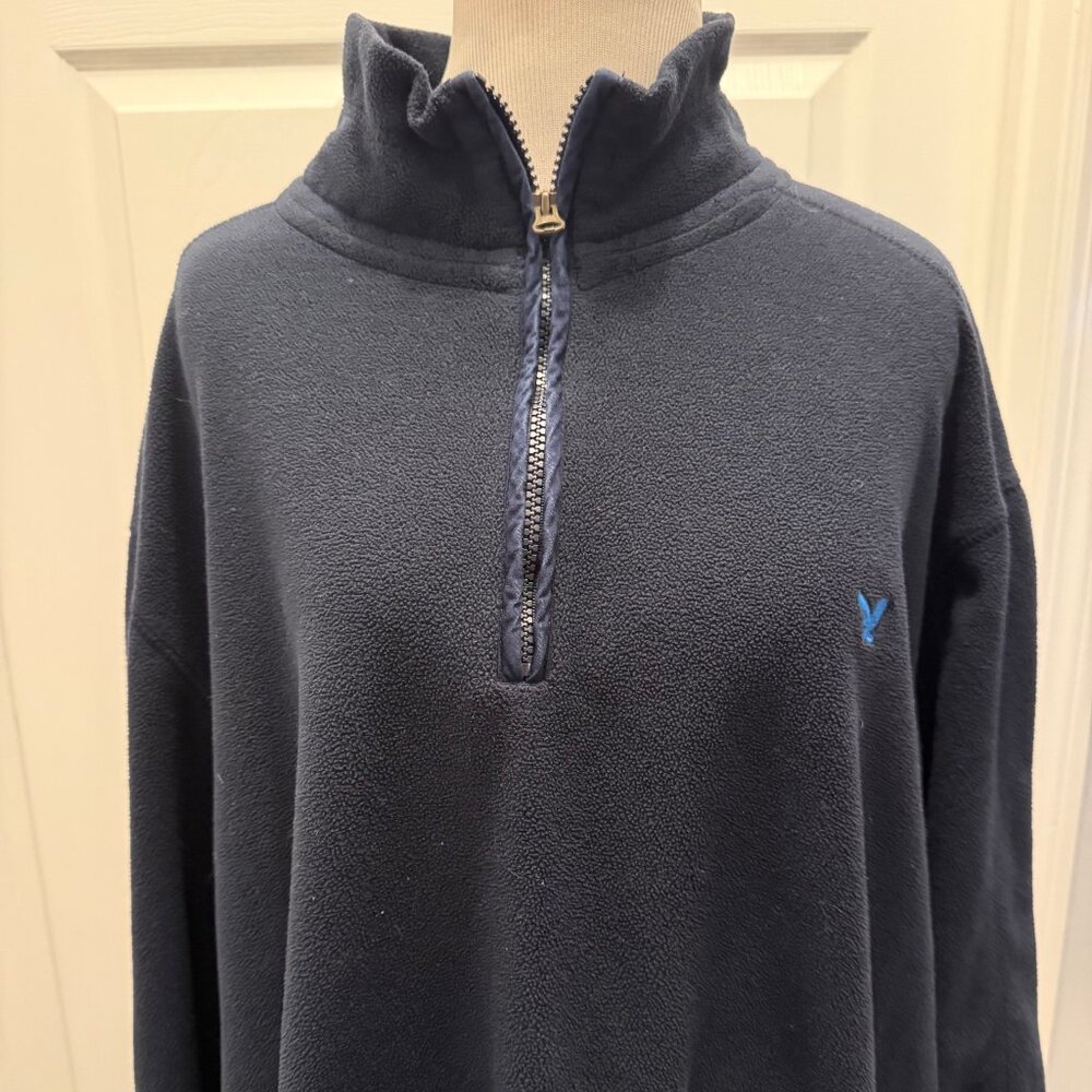 American Eagle Men's Quarter Zip Fleece Pullover, XXL, Navy